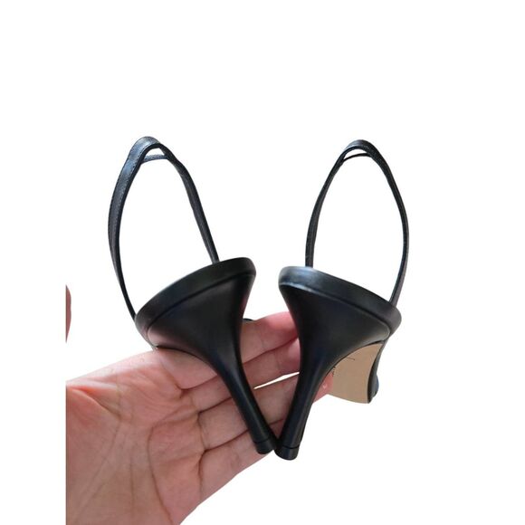 Larroudé Hibiscus Slingback Heel Sandals in Black Leather Flower Size 10 Heels - Picture 6 of 8